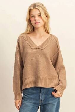 NEW HYFVE long sleeve v neck sweater in dark taupe